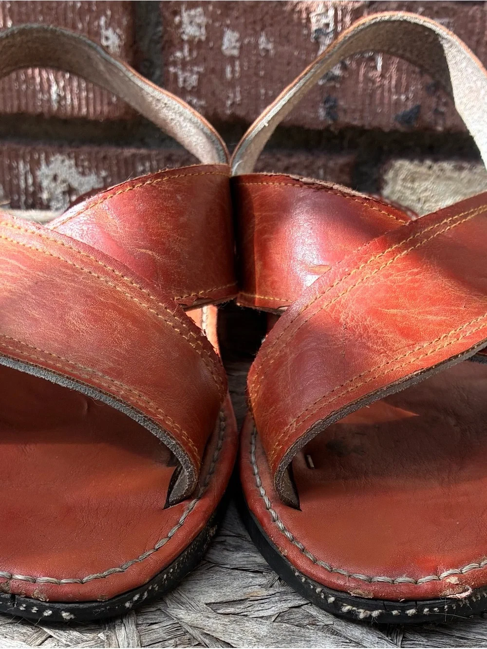 Men's Leather Cross-Strap Sandals in Burnt Orange